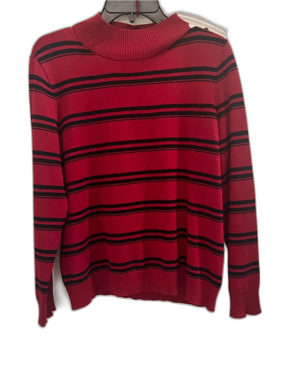 Love Scarlett Size L Red Black Striped Cowl Neck Sweater
